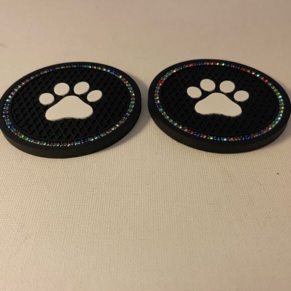 Paw Print Car Cup Holder Coasters with bling set of 2 NWT - Picture 3 of 5